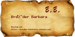 Bröder Barbara névjegykártya